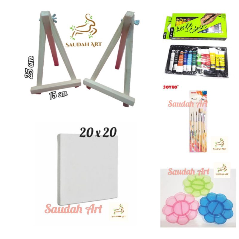 

WOW Paket Lukis Lengkap kanvas 2x2kuaspaletcat akrilikeasel 2x3