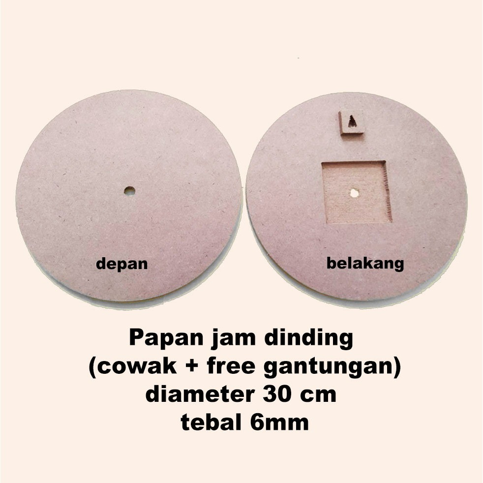 Papan Kayu MDF Bulat uk 30cm Bisa Buat Jam Bulat Hiasan Dinding tebal 6 mm plus cowak dan gantung