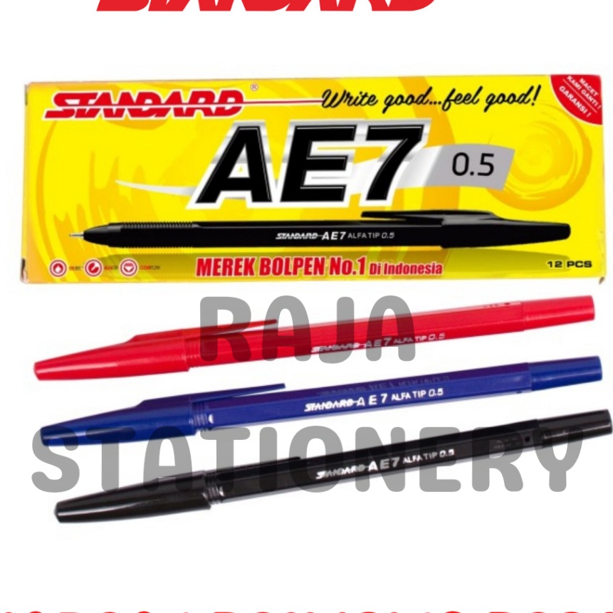 

KI3 STANDARD BALL PEN AE7 BLACK BLUE RED 5 BOLPEN PENA PEN STANDARD AE7 HITAM BIRU MERAH 5 12PCS