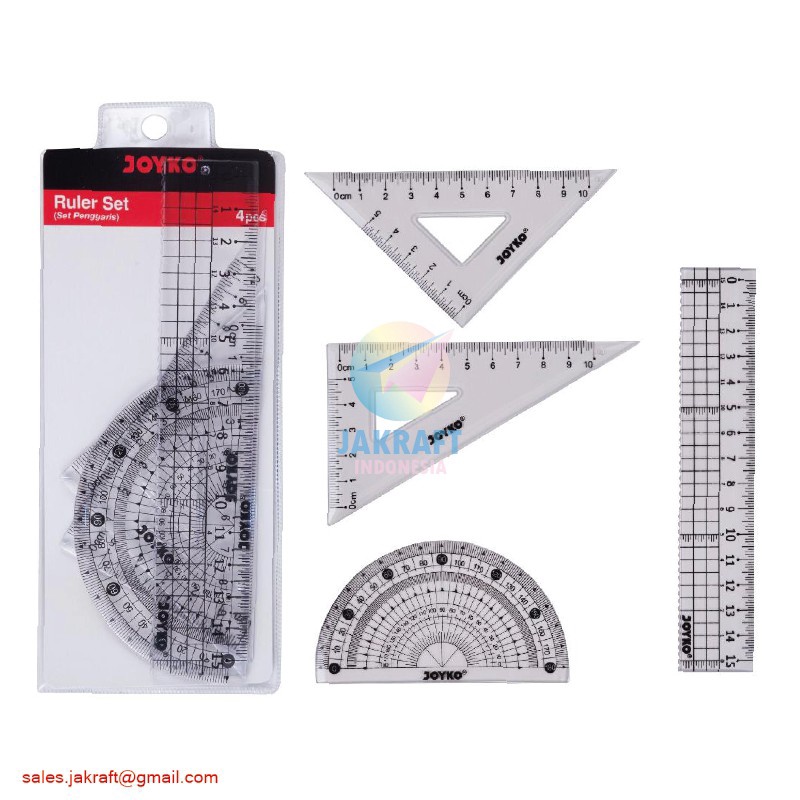 

BRAND 4 Pcs Paket Penggaris Matematika Busur Siku Mistar JOYKO Math Set Ruler RLPS2 Tebal Bening