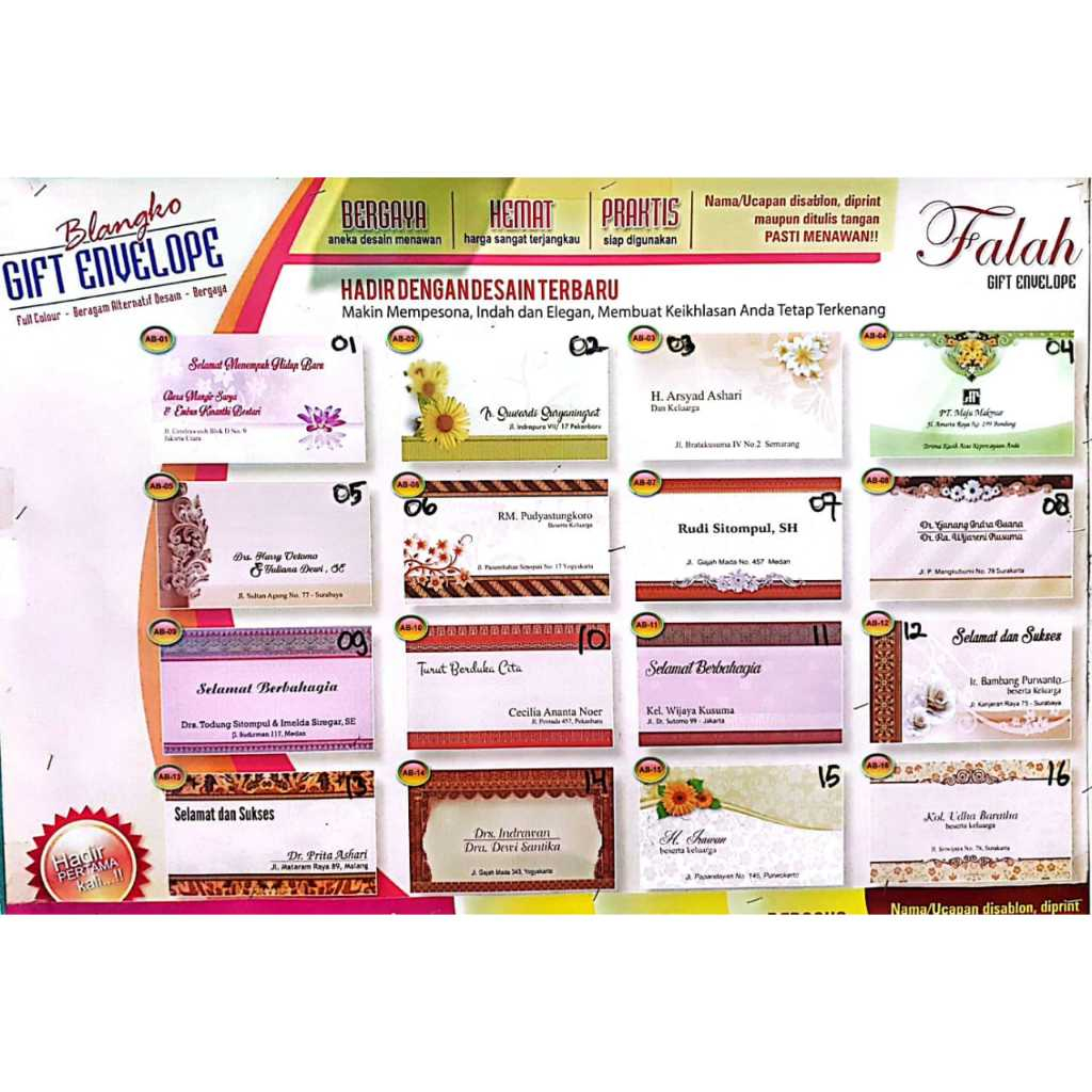

Cetak Nama Amplop Kondangan / Pernikahan Amplop Falah Medium / Tanggung AB01-AB16
