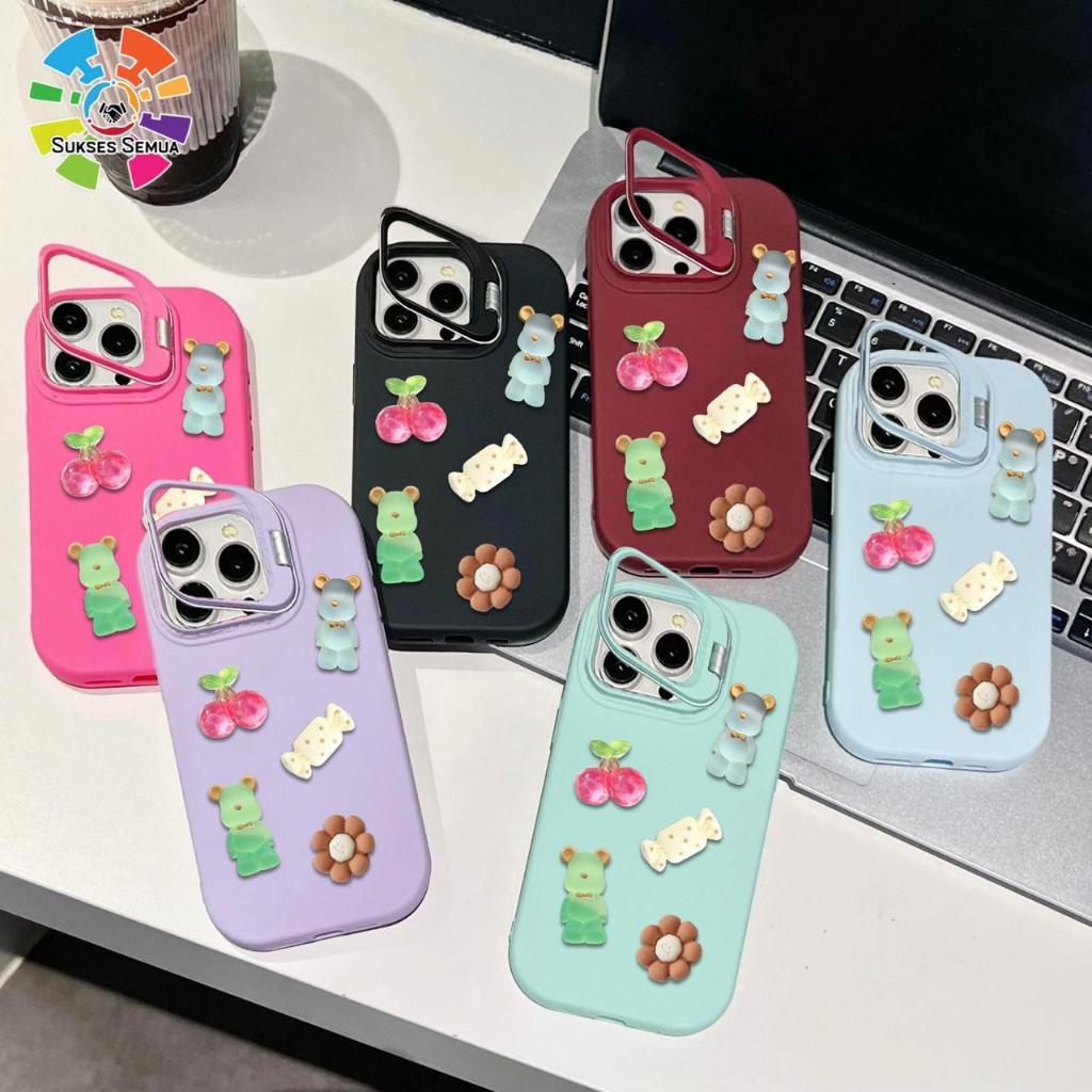 GC101 3D Candy Bear Silikon Case Macaron Stand Softcase/ Casing Hp Compatible For Samsung S24 PLUS A