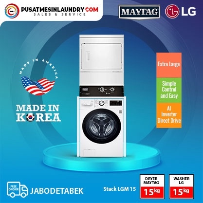 LG Mix Stack Mesin Cuci 15kg & Mesin Pengering Listrik 15kg LGME15