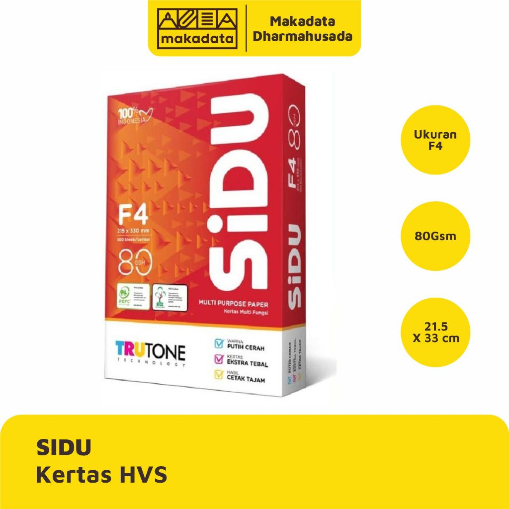 

KERTAS HVS | PRINT | FOTOCOPY SIDU F4 80 GRAM (1 RIM)