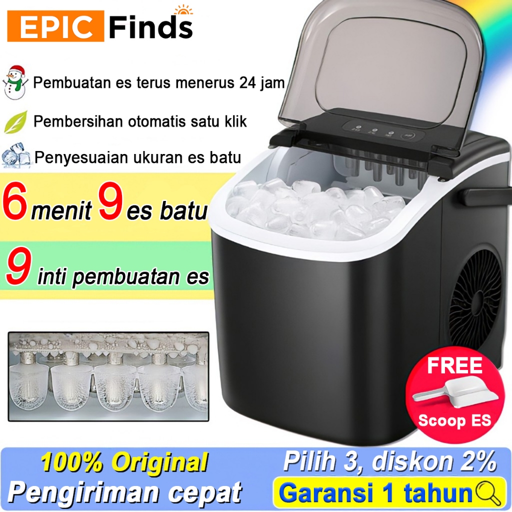 Gimmeestore - Epic Finds Mesin Es Portable, Mesin pembuat es batu Sekali setiap 6 menit Pembuat es