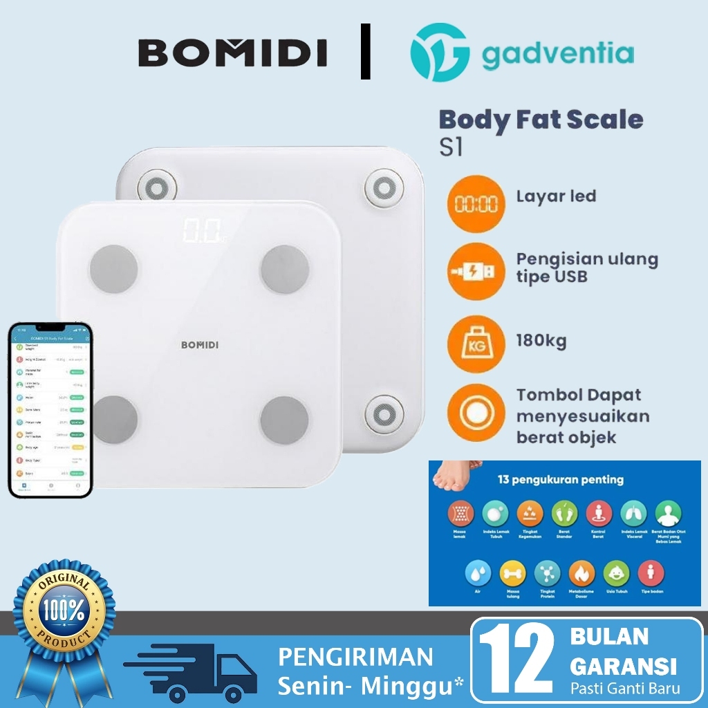 Xiaomi Mi Weight Scale 2 Bomidi S1 Smart Body Fat Scale LED Display Weight W1+ Timbangan Berat Badan