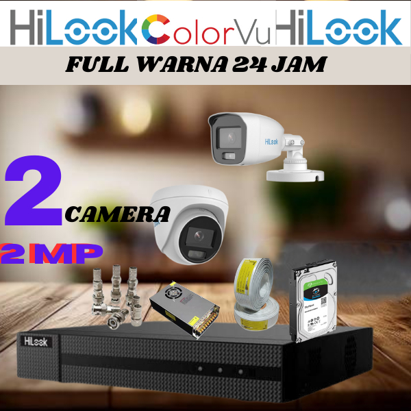 Paket 3 Kamera CCTV  HILOOK 2MP COLORVU+DVR+Kabel FULL COLOR 24 JAM