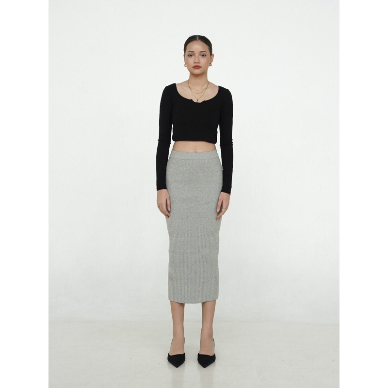 PRELOVED KAIAHATI - Sofia Ribbed Midi Skirt rok knit abu