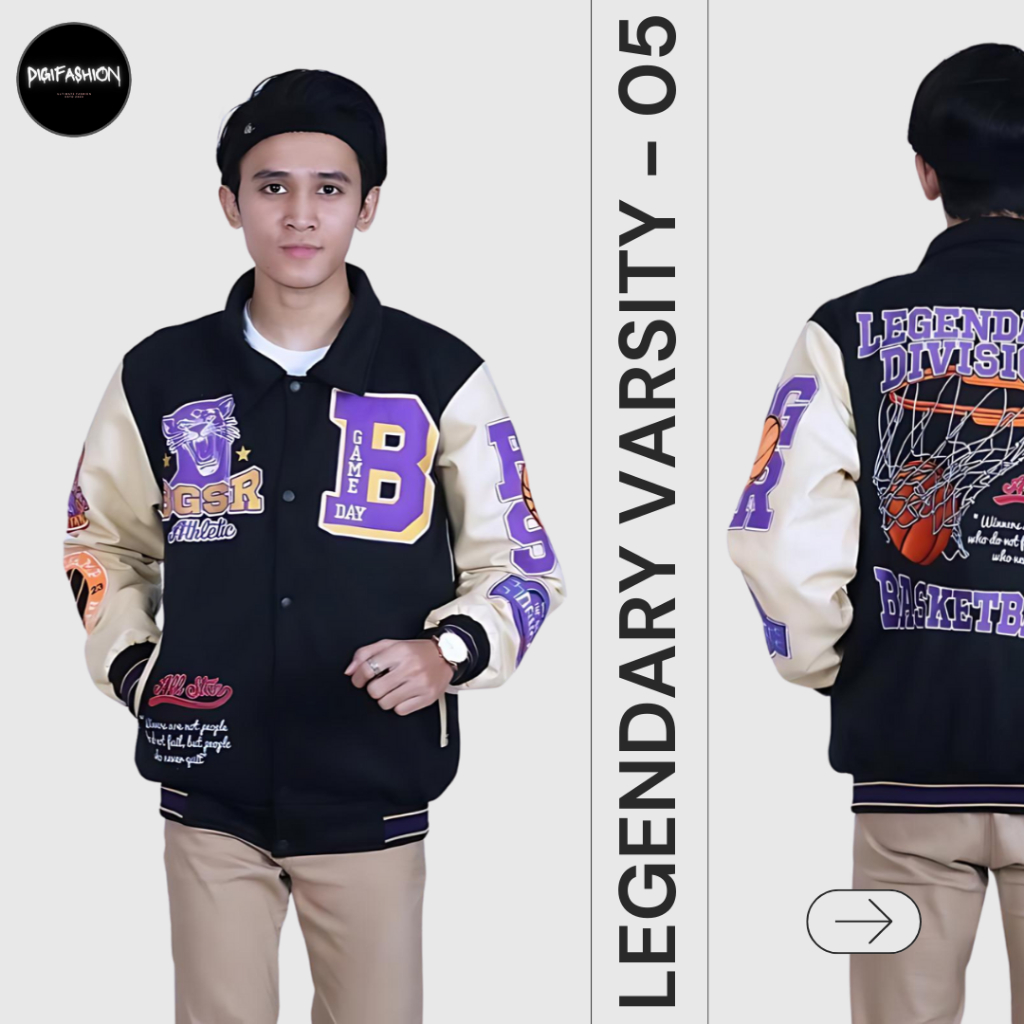LEGENDARY - Jaket Varsity Windbreaker Tebal Premium Jumbo Lengan Kulit Vintage Basket Legendary Vars