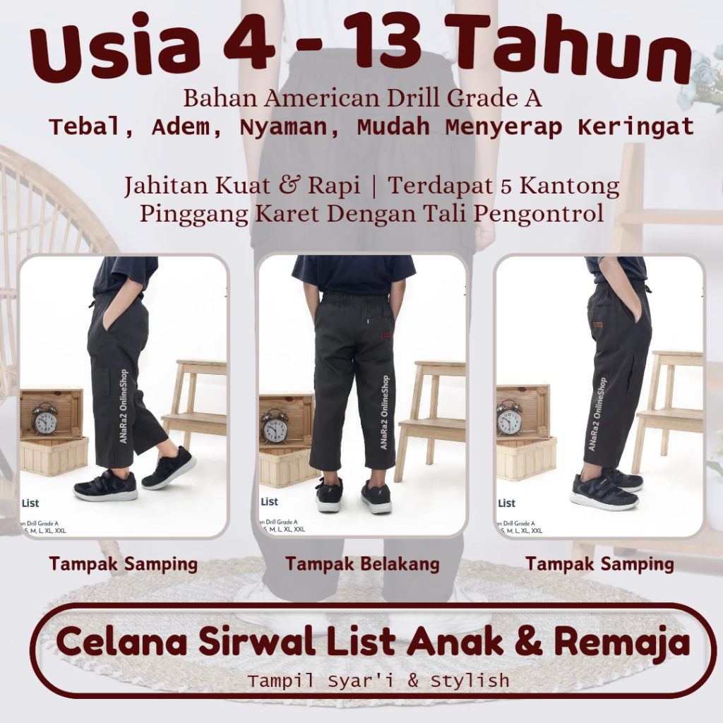 Sirwal Anak Laki Laki List Celana Panjang Cowok Komprang Pangsi Cingkrang Nyaman Untuk Sholat