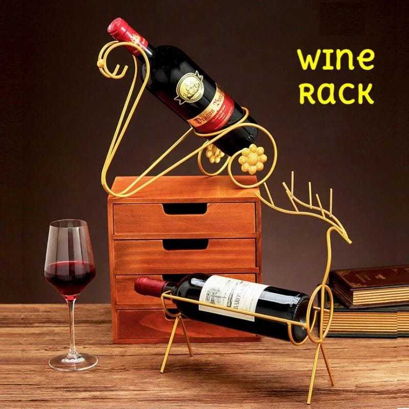 Rak Wine Emas Rusa & Angsa Bahan Besi Pajangan Hiasan Meja Wine Rack Bottle Holder