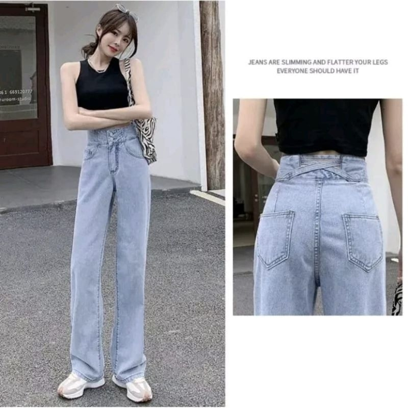 Celana Kulot Jeans J23 Belakang Silang  Higwaist