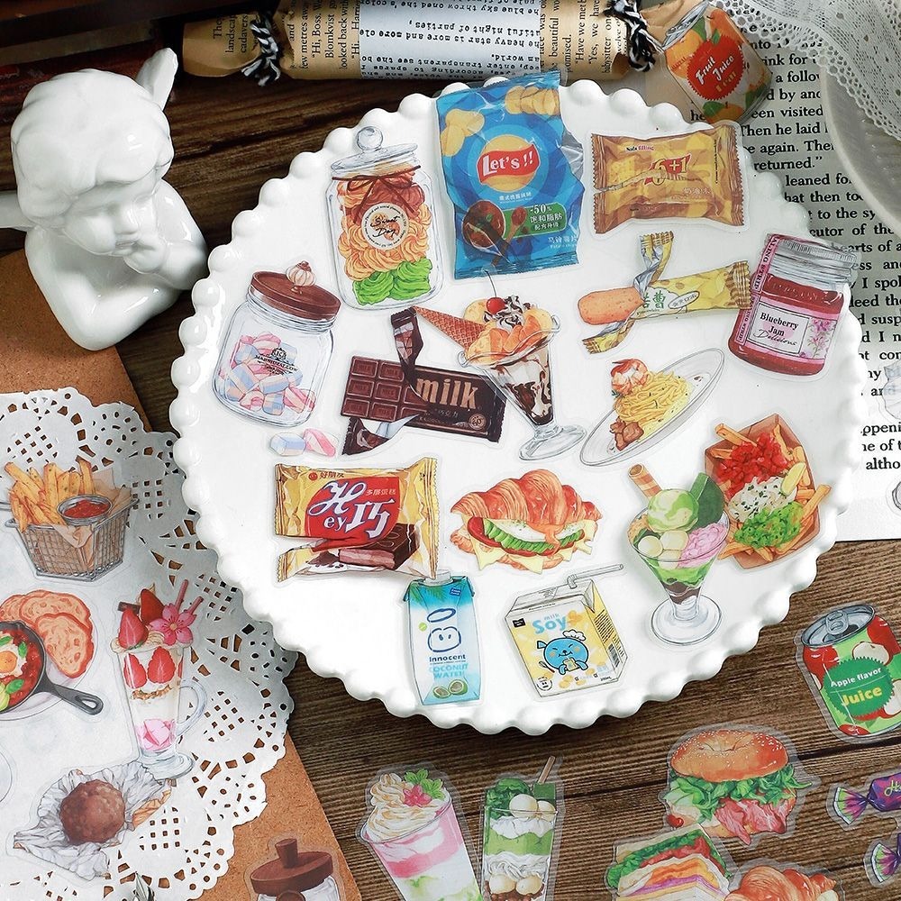 [Artopia] 40 Lembar Sticker Weekend Store PET Tahan Anti Air Stiker Snack Lucu Ilustrasi Camilan Mak