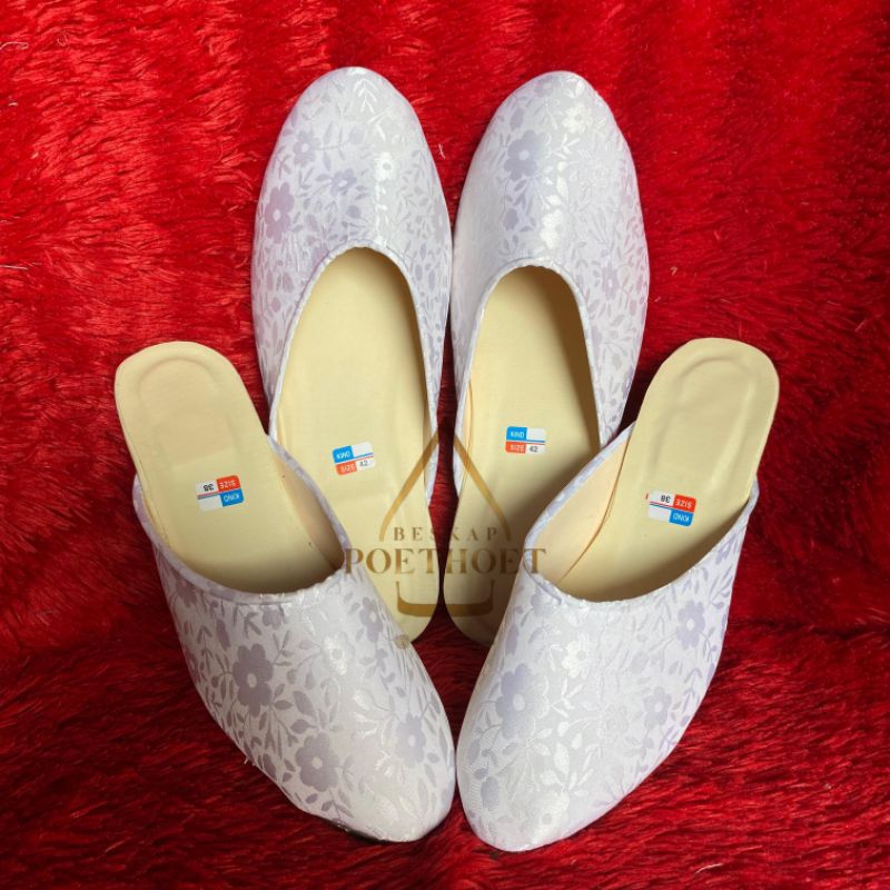 sepatu sandal selop pengantin pria wanita hak tahu sedang jaguar putih polos