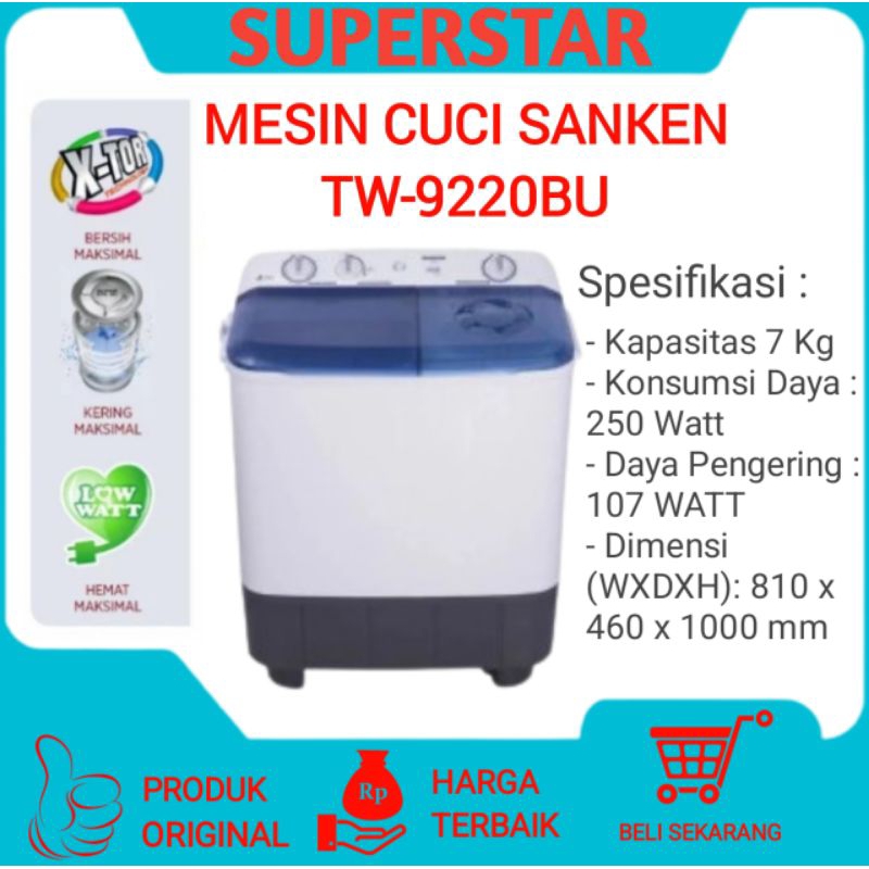 Mesin Cuci Sanken TW-9220BU/Tw9220bu Mesin Cuci 7kg