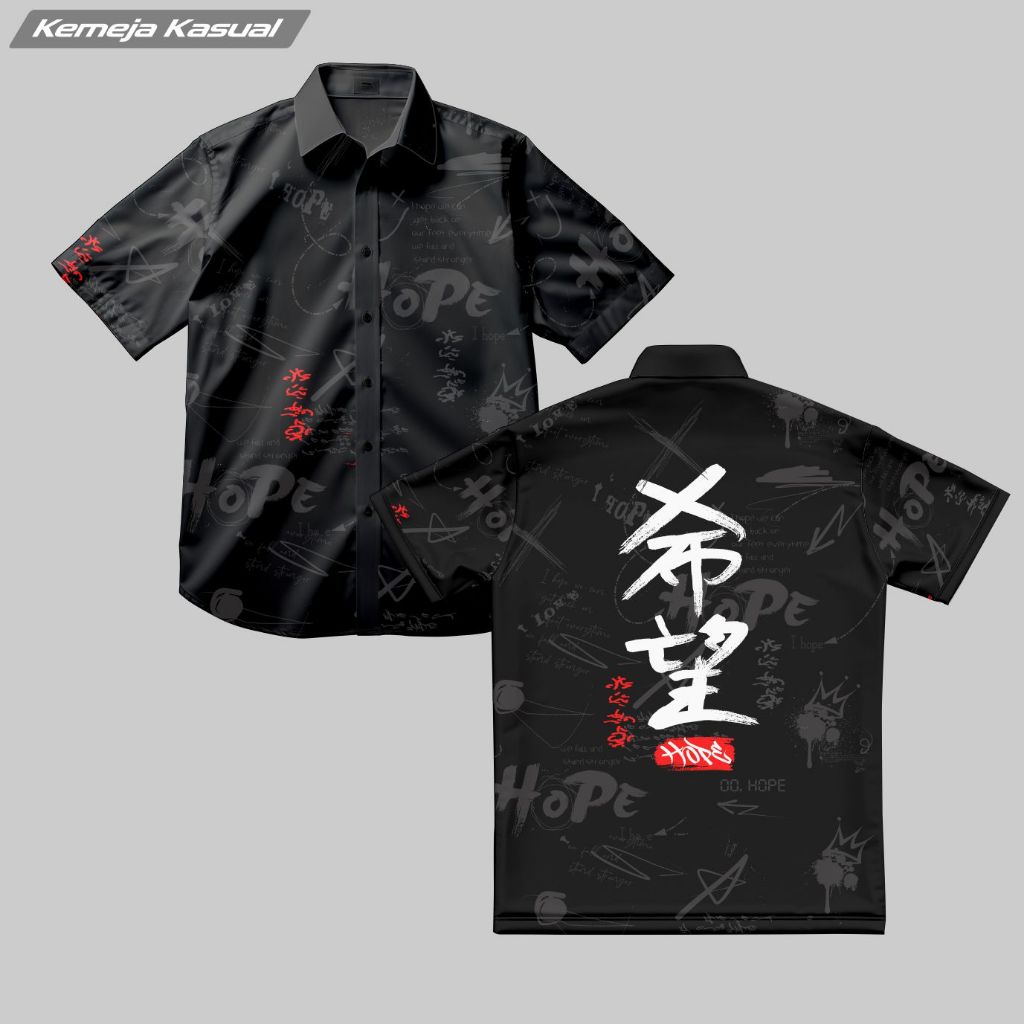 Kemeja Baju Japan Kasual full print Anime Kemeja Pria Lengan Pendek Hitam