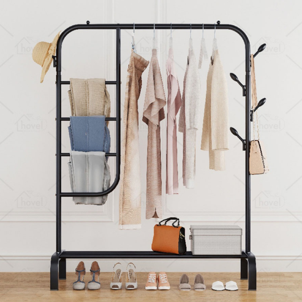 [READYYY] Stand Rak Baju Jilbab Tas Sepatu Full Besi Kuat Hitam Putih Stand Clothes Multifungsi