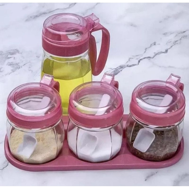 TEMPAT BUMBU+MINYAK 4 IN 1 | TEMPAT BUMBU MINYAK SET | TEMPAT BUMBU SERBAGUNA