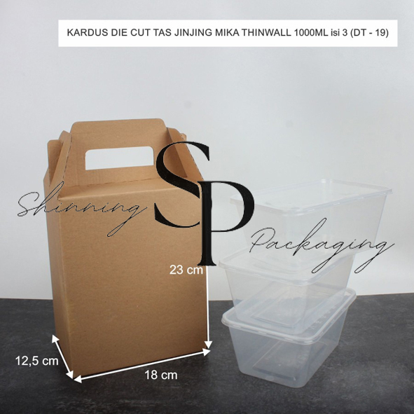 

( 10pcs ) Kardus Die Cut Dus Jinjing muat 3 Mika Thinwall 1000 ml 1000ml Gable Box ukuran 18x12.5x23 cm Handle Box Dessert Box Packaging Parcel Natal