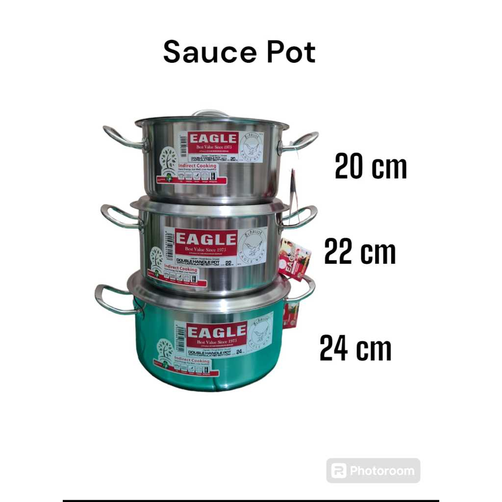 Eagle Panci Sauce Pot 20 cm, 22 cm, 24 cm Pro Series Double Handle Pot With SS Lid