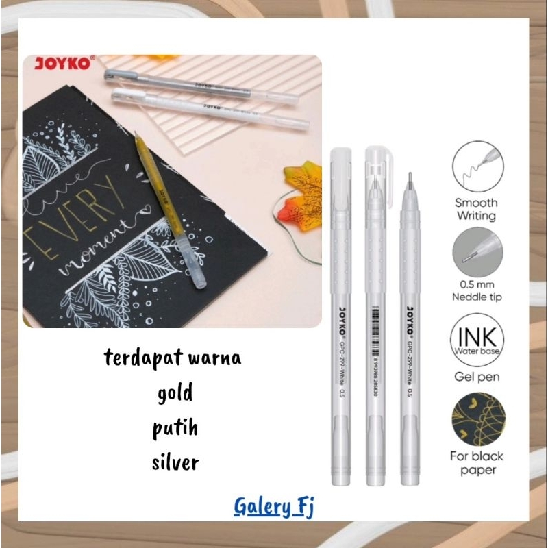 

PULPEN GEL JOYKO GPC-299 TINTA WARNA PUTIH/SILVER/GOLD SATUAN