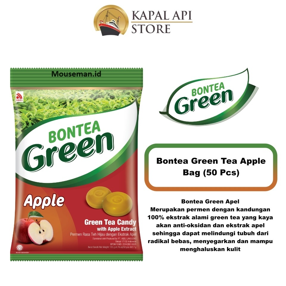 

Mouseman - Permen BONTEA Green Tea Candy with Apple Extract Pack Permen Kembang Gula Rasa Teh Hijau dengan Ekstrak Apel 135gr