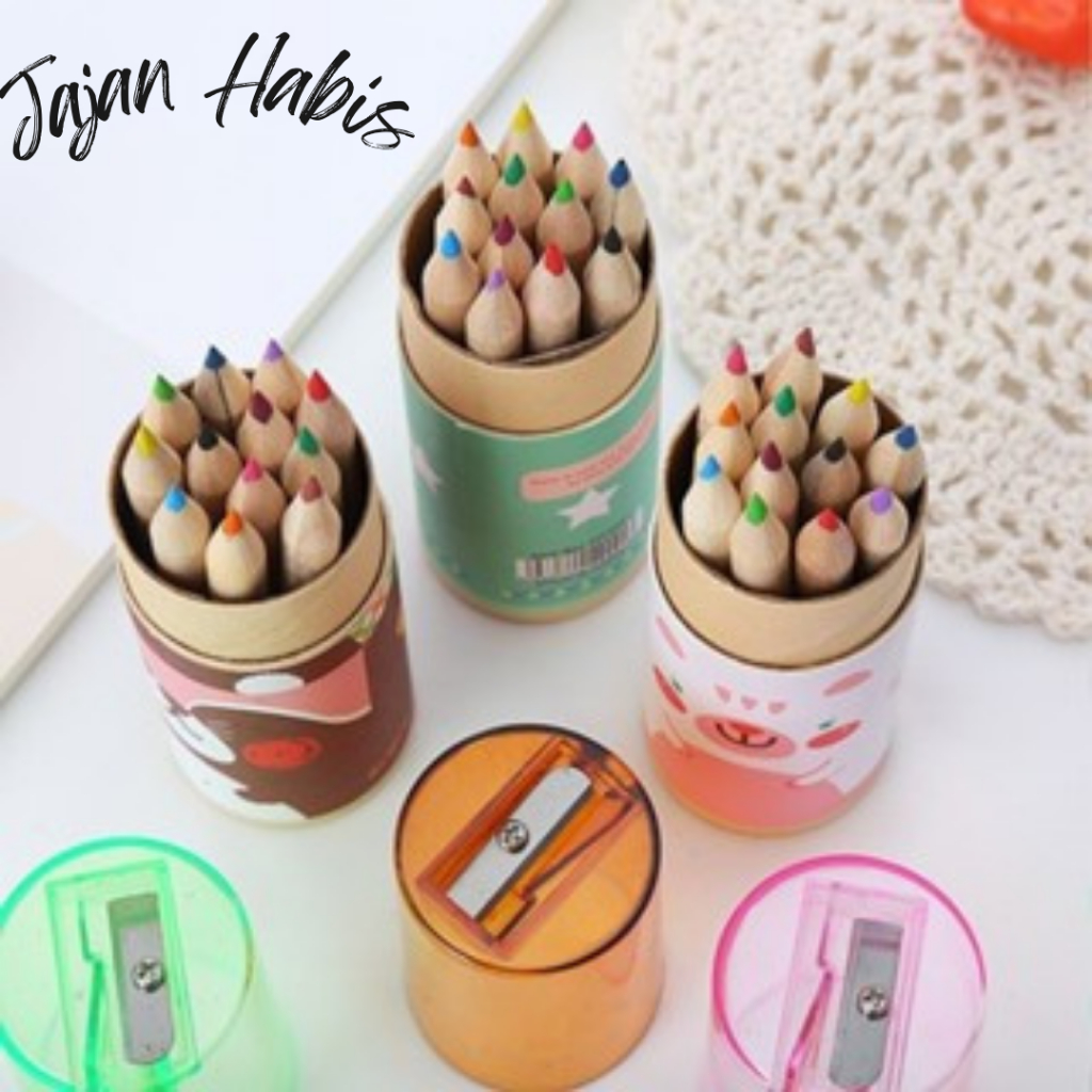 

JABIS Pensil Warna 12 IN 1 + Serutan Pensil Color Pencils Quality Pensil Warna Karakter Kemasan Tabung Murah