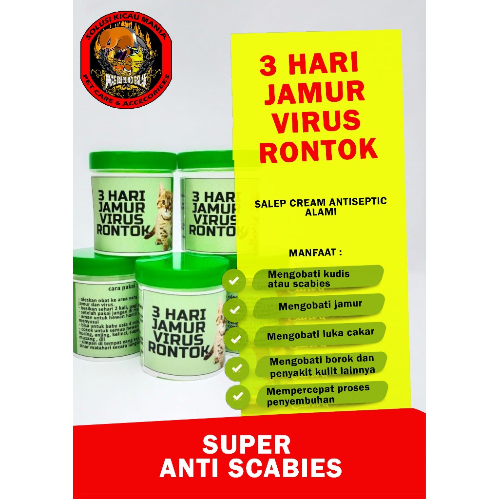 SUPER ANTI SCABIES CREAM ANTISEPTIC OBAT SALEP LUKA KUCING ANJING KELINCI JAMURAN GATAL SCABIES KUDI