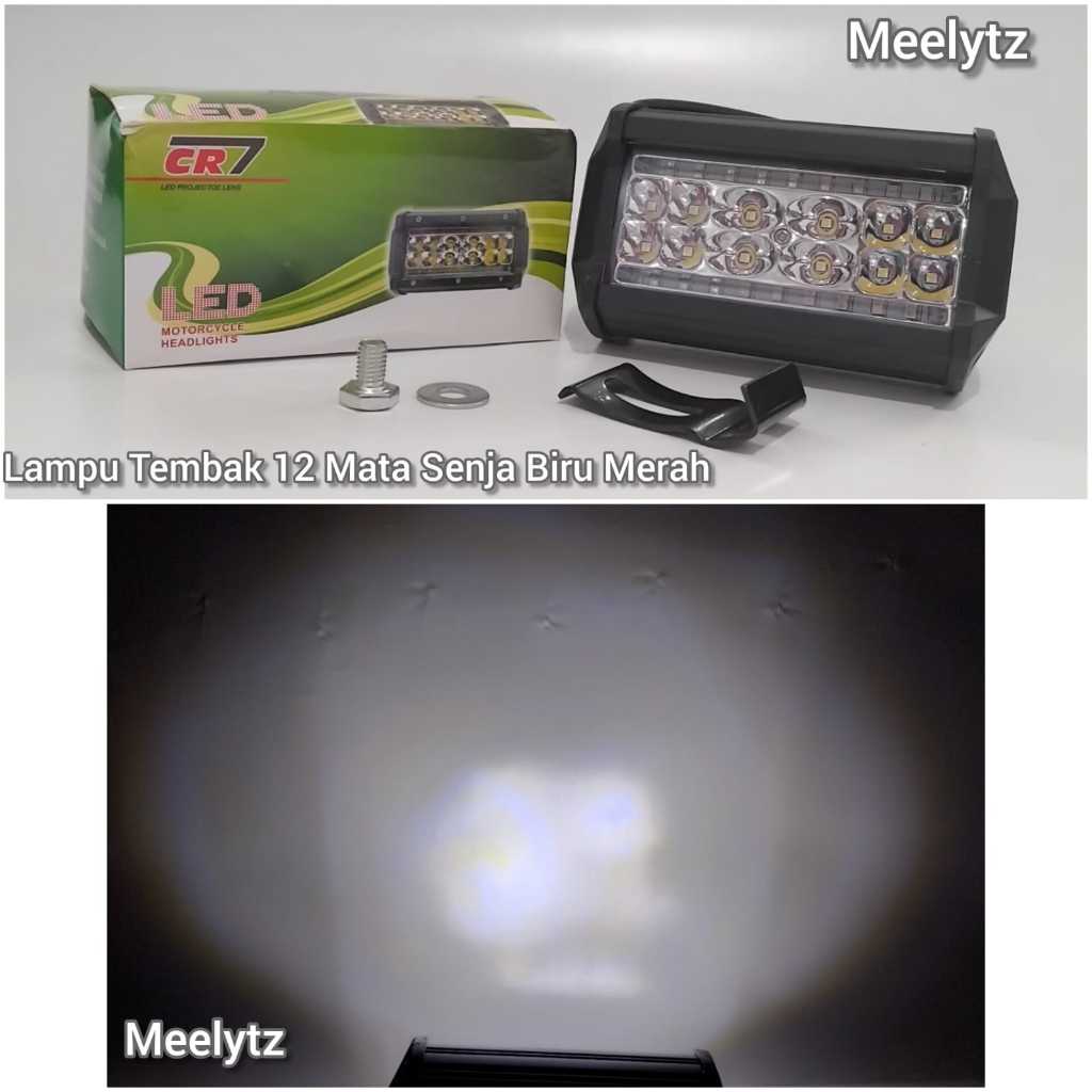 Lampu tembak sorot LED 12 mata stroboBiruMerah - LAMPU TEMBAK LED