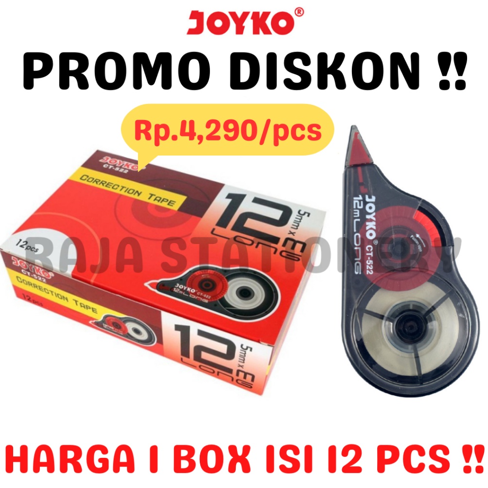 

Banjir Bonus 66 JOYKO CORRECTION TAPE 12M CT522 TIPEX KERTAS JOYKO TIPX TIP X CT522 1 BOX 12PCS Ongkir