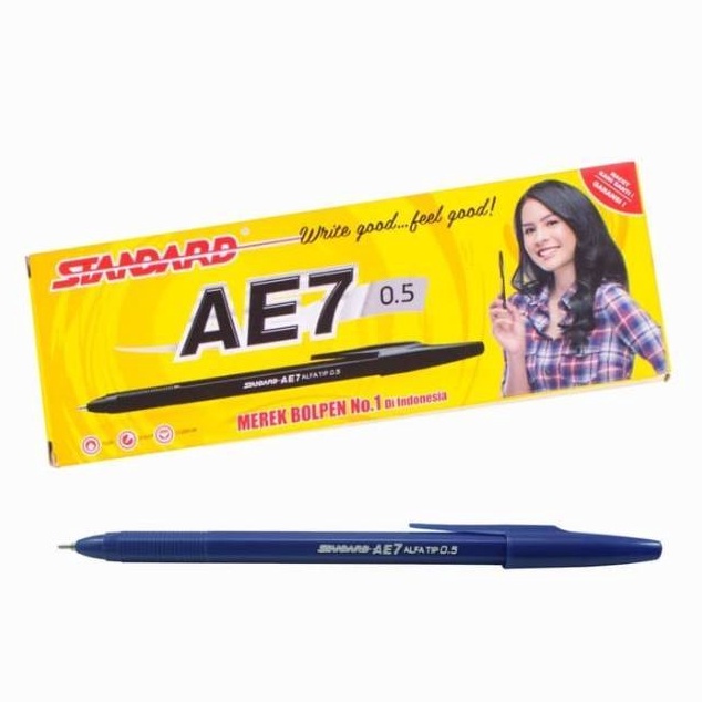 

FANTASTIS Pulpen Standard AE7 HitamBiruMerah 5 Mm Alfa Tip Per Lusin