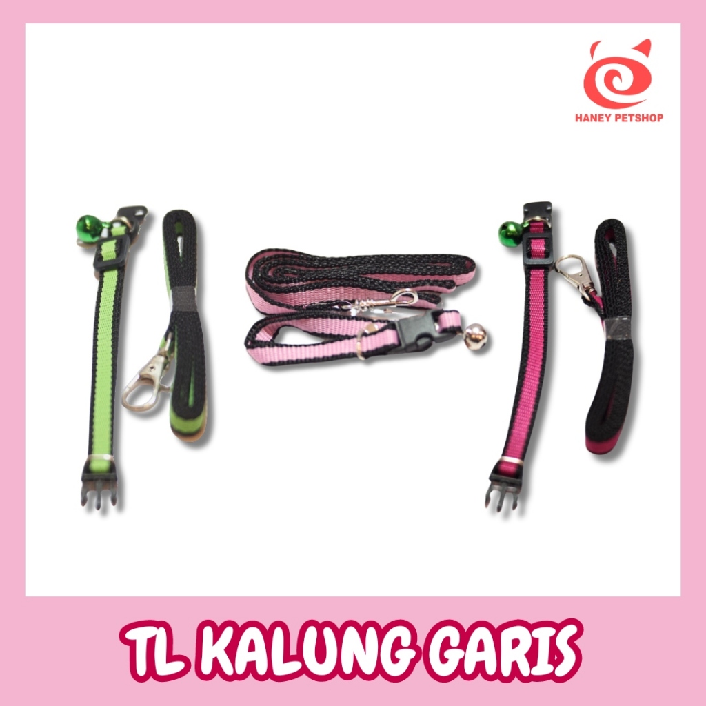 Kalung + Tali Tuntun Panjang Kucing Garis 01 Tali Kucing Kalung Kucing
