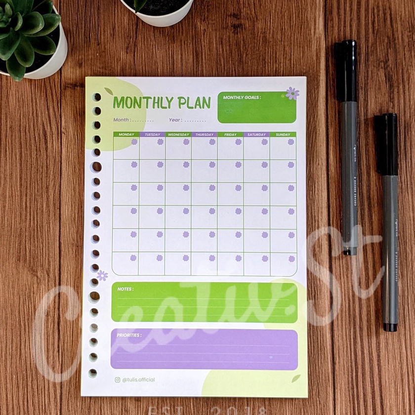 

HJ6 TulisId Colorful Monthly Planner Loose Leaf A5 1 GSM 5 Lbr 2 Ring