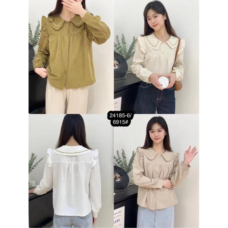 Blouse Import Kerah Sailor Bordir / Kemeja Import Kerah Sailor Bordir