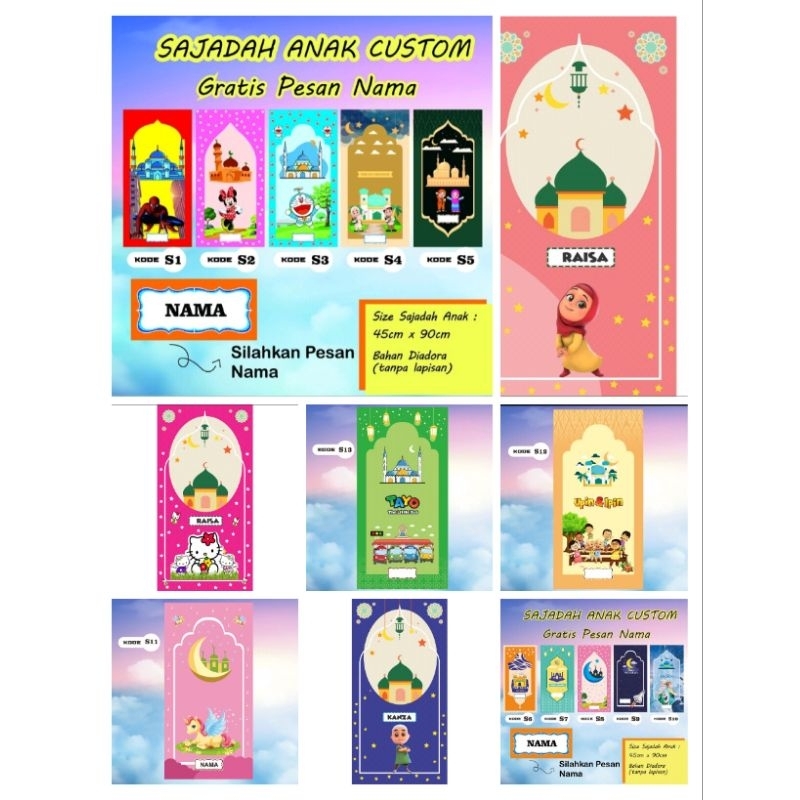 SAJADAH ANAK KARAKTER/ SAJADAH CUSTOM NAMA ANAK