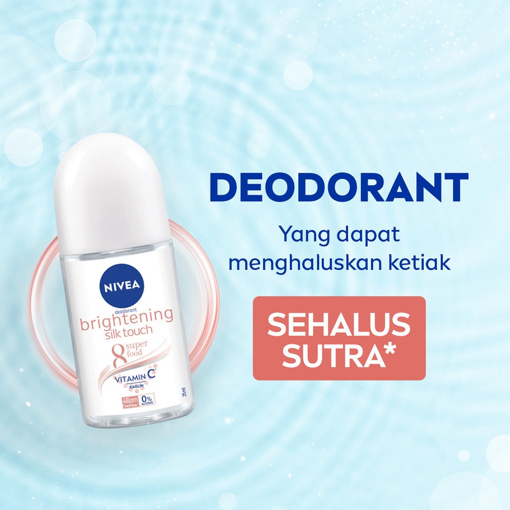 NIVEA Deodorant Roll On Brightening Silk Touch 25ml | 50ml - Mencerahkan & kulit ketiak halus sepert