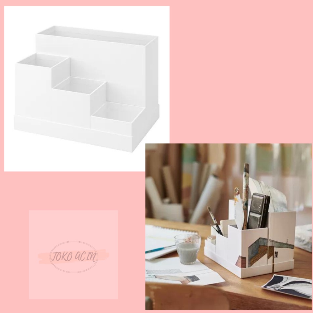 SERENTAK TJENA Pengatur meja kerja putih 18x17 cm organizer meja organizer serbaguna tempat pulpen f