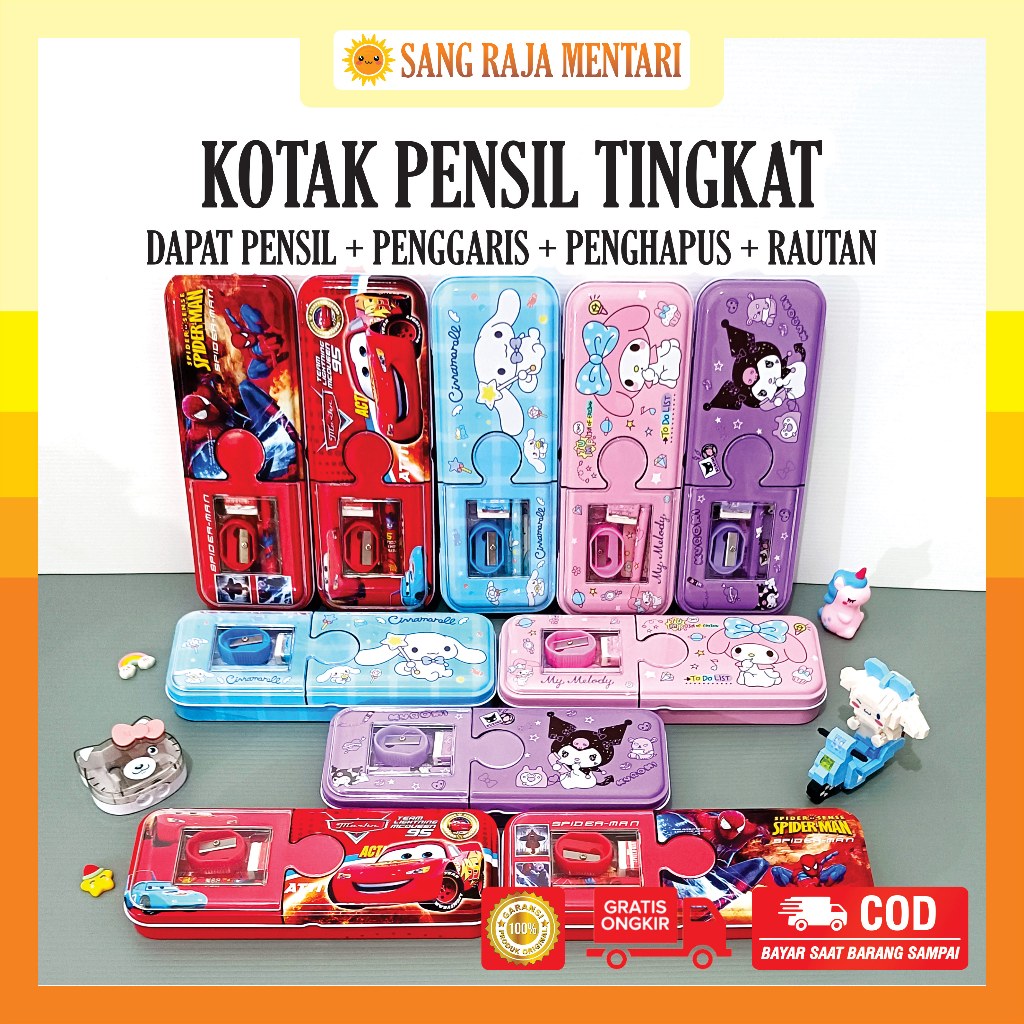 

Kotak Pensil Dua Tingkat Dapat Pensil Penggaris Penghapus Rautan | Bahan Kaleng Magnet Sekolah Anak