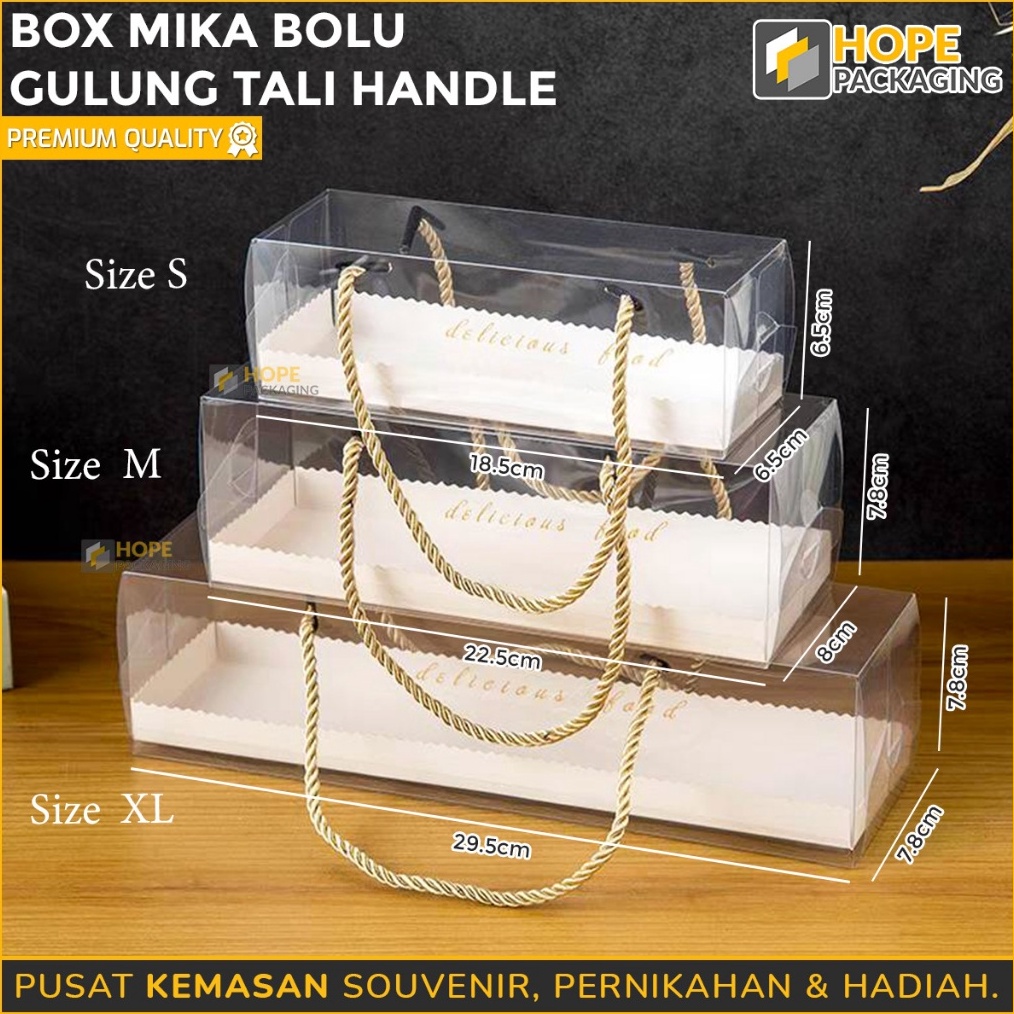 

LIMIT Box Mika Bolu Gulung Roll Cake Tali Kotak Roll Cake Tart Box Kue Hampers Mika Handle Tali Gold Dus Mika Transparan Box Mika Kue Mika Bolu Gulung