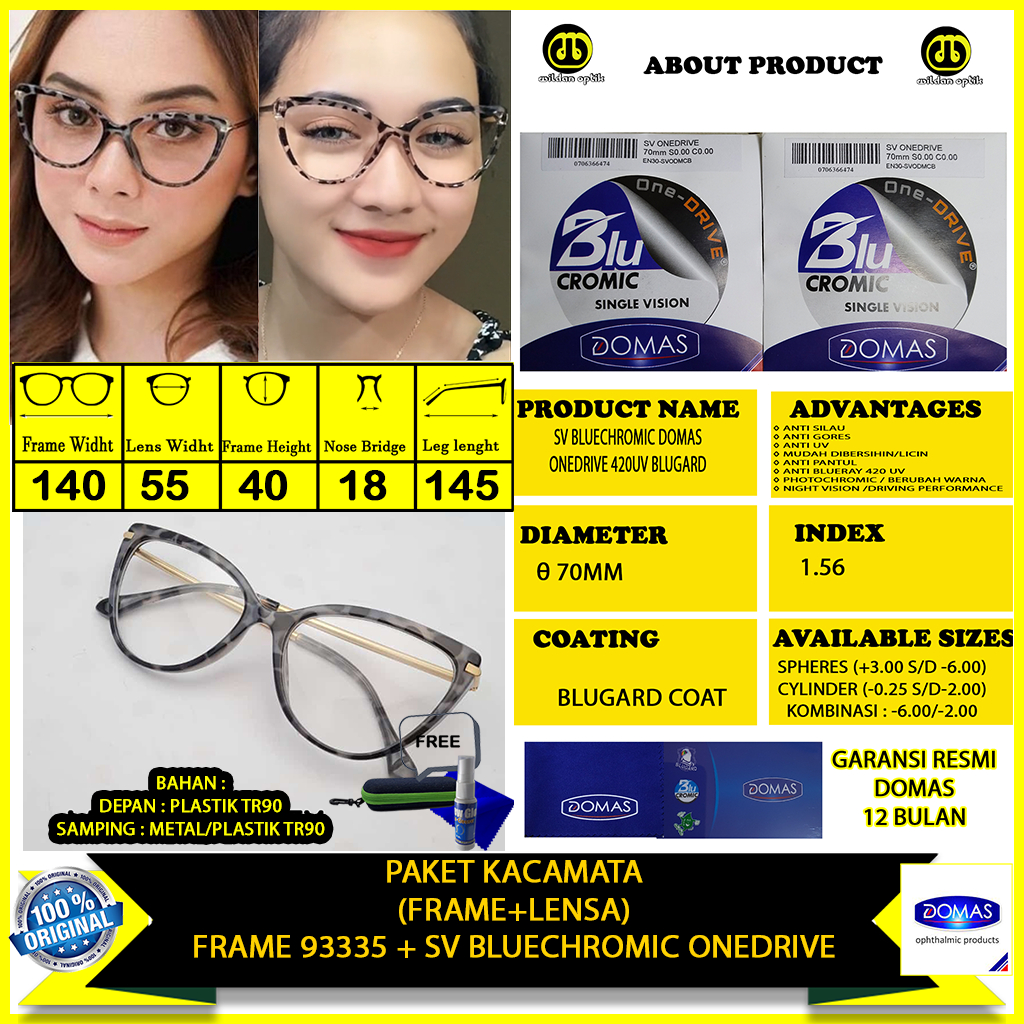 PAKET KACAMATA BLUECHROMIC/BLUERAY LENSA DOMAS FRAME 93335