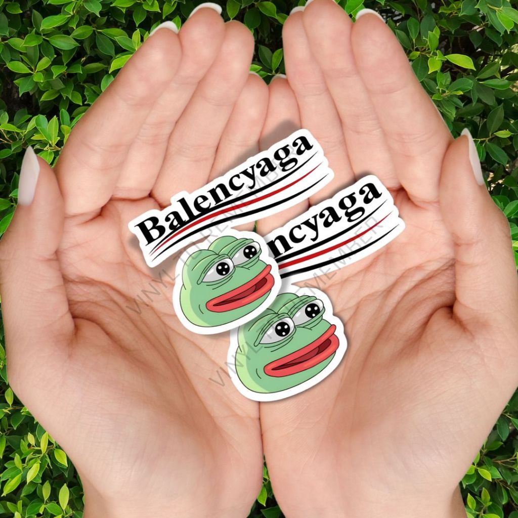 

Stiker Brand Pakaian Baju Balenciaga Parody Kermit Meme Tahan Air Vinyl Glossy