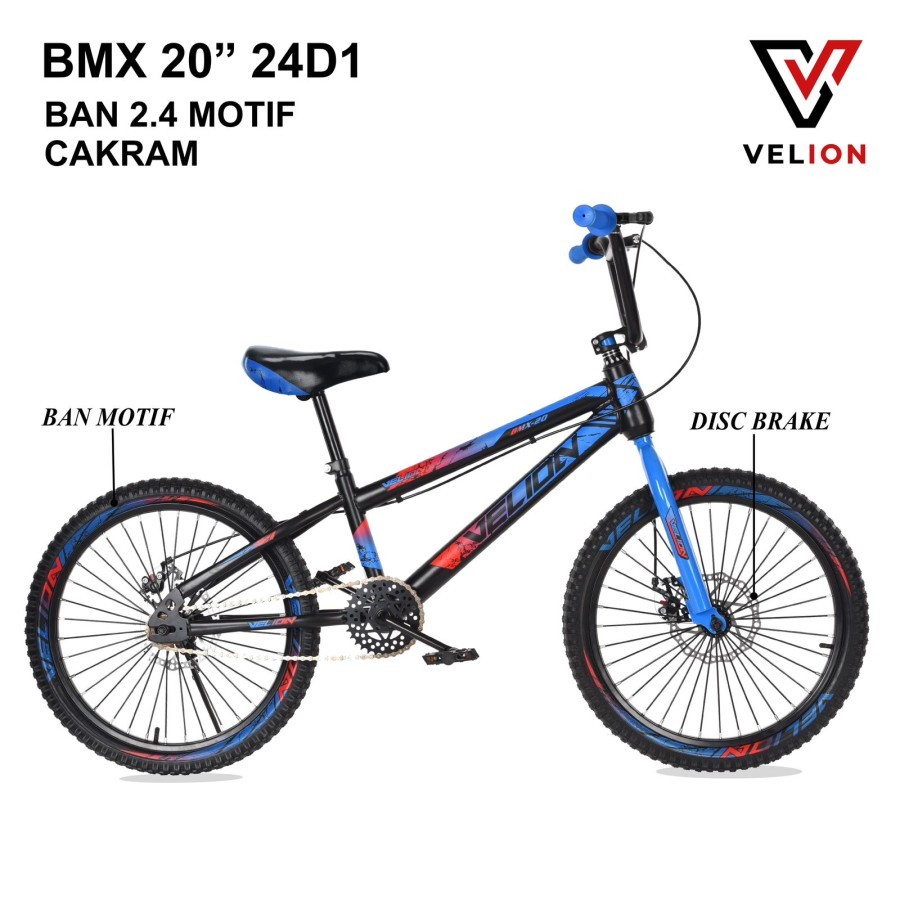 SEPEDA ANAK LAKI BMX VELION D1 UKURAN 20 INCH BAN 2.40 REM CAKRAM USIA 8-11 TAHUN