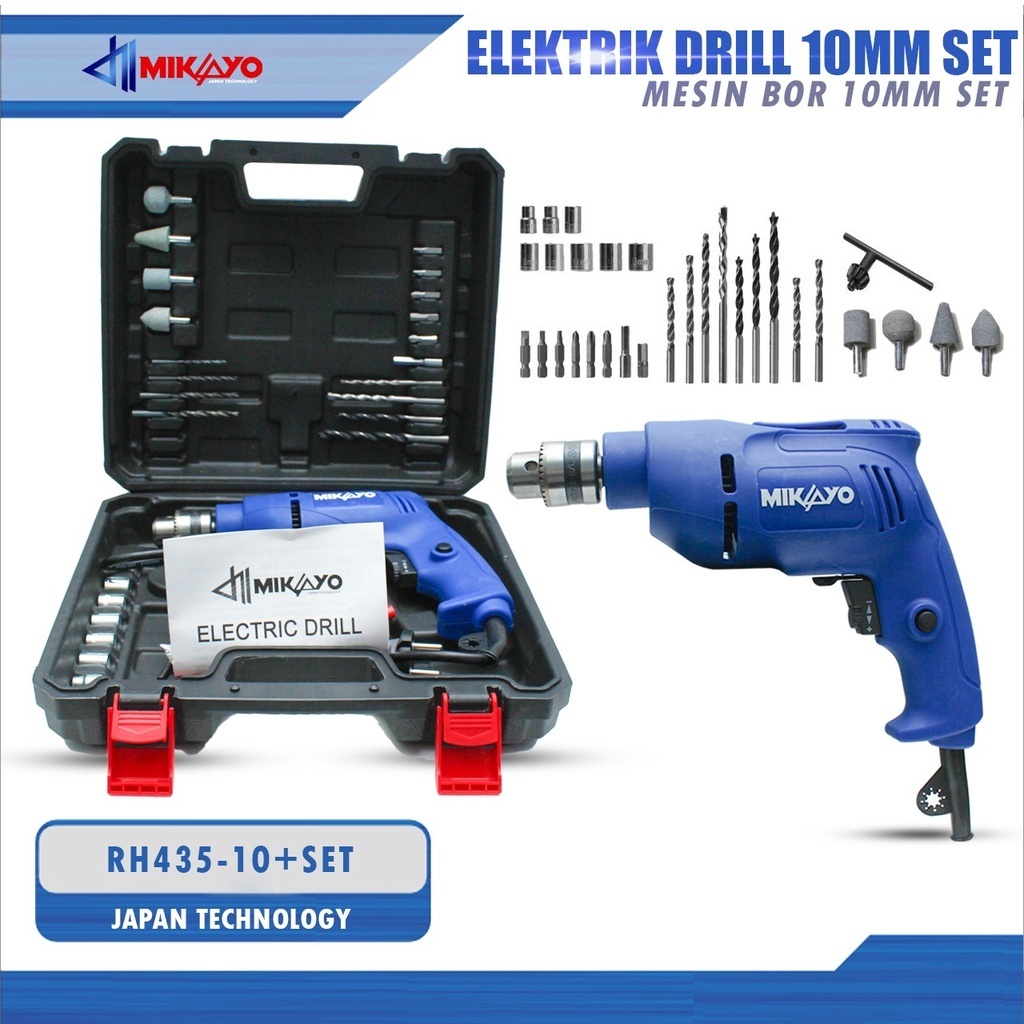 Promo  mikayo Mesin Bor Kayu dan Besi Bor 10mm Set Bolak Balik Bor Listrik Impact Drill Putaran Bola