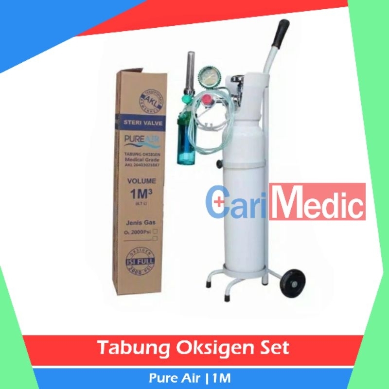 Tabung Oksigen Medis 1m3 + Regulator + Troli Lengkap