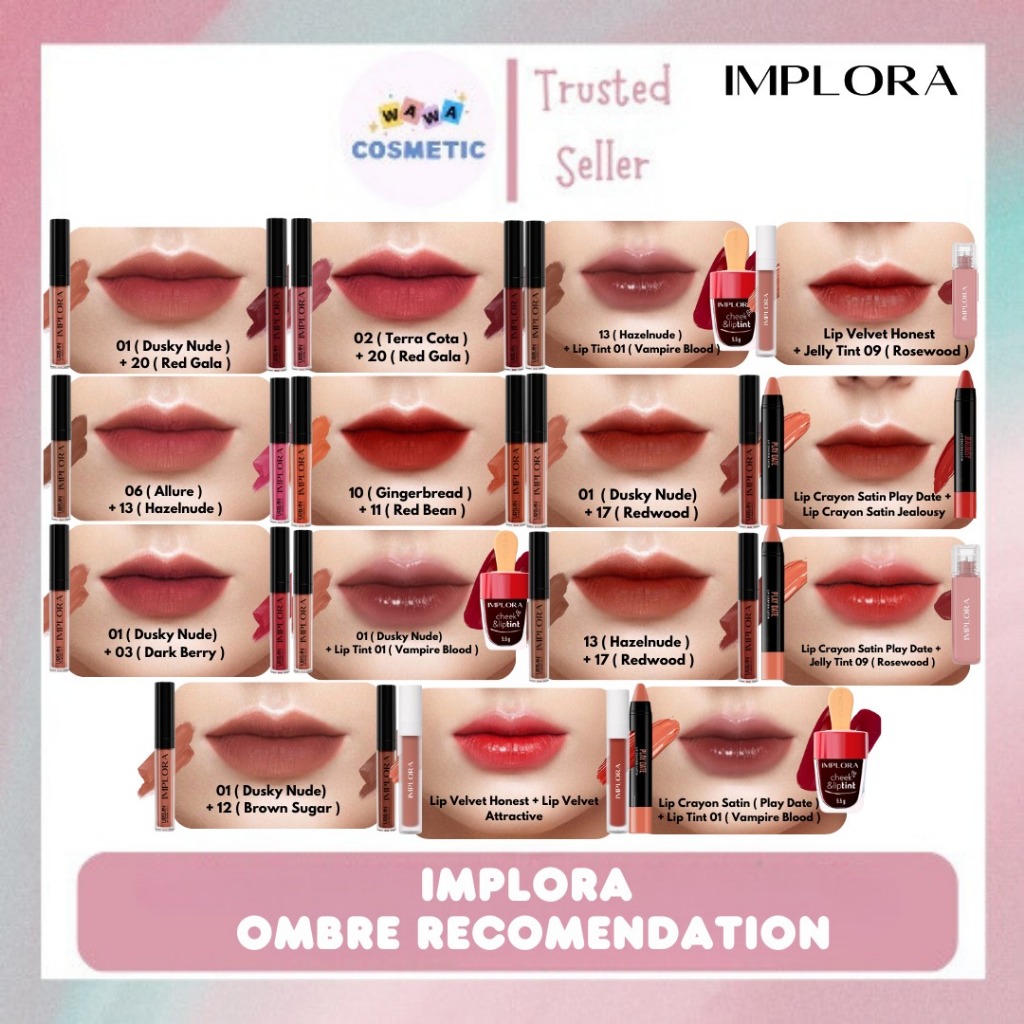 WAWA - Paket Combo Ombre Implora Urban Cream Matte + Implora Lip Velvet + Implora Lip Tint + Lip Cra