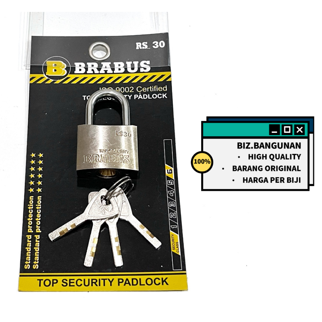 GEMBOK BRABUS RS LEHER PENDEK 30MM - GEMBOK PINTU PAGAR KUNINGAN ISO 9002