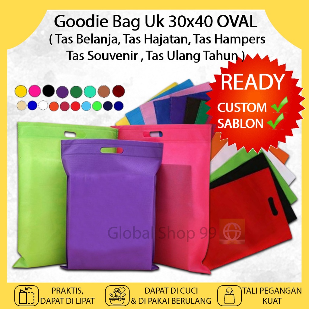 TAS SPUNBOND 1KODI 20PCS POLOS CUSTOM - GOODIE BAG OVAL UKURAN BESAR 30X40