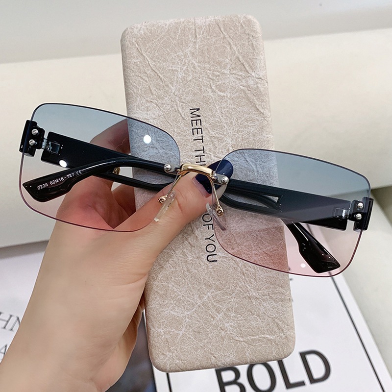 Kacamata Hitam Wanita Korea Tanpa Bingkai Oversized Frameless Sunglasses Import