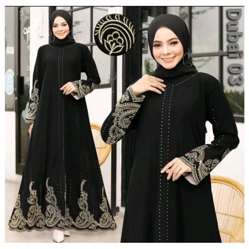 Dress Abaya hitam modern Abaya Arab remaja Abaya bordir kekinian Abaya turki elegan Abaya gamis best
