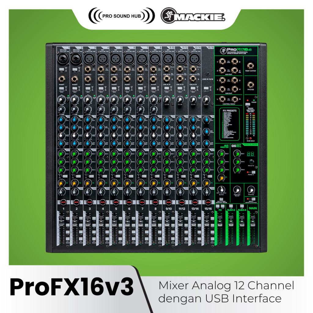 Mackie ProFX16v3 ProFX16 v3 Mixer Analog USB Audio Interface Soundcard 16 Input 11 Channel Mic